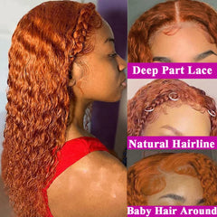 Ihomed 12-34 Inch Ginger Orange 13x6 Curly Lace Front Wigs Deep Curly Human Hair Wigs 13x4 HD Transparent Deep Wave Lace Frontal Wigs