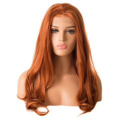 Ihomed Long Wavy Hair Layered Synthetic Lace Front Wig Ginger Orange Curly Natural Wave Auburn Colored 13X4 Frontal Wigs for Women