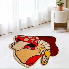 Ihomed Mushroom Soft Carpet Bed Mat Artistic Mat Ins Style Red Pink Chic Cozy Room Soft Absorbent Slip-Resistant Floor Rug Home Deco