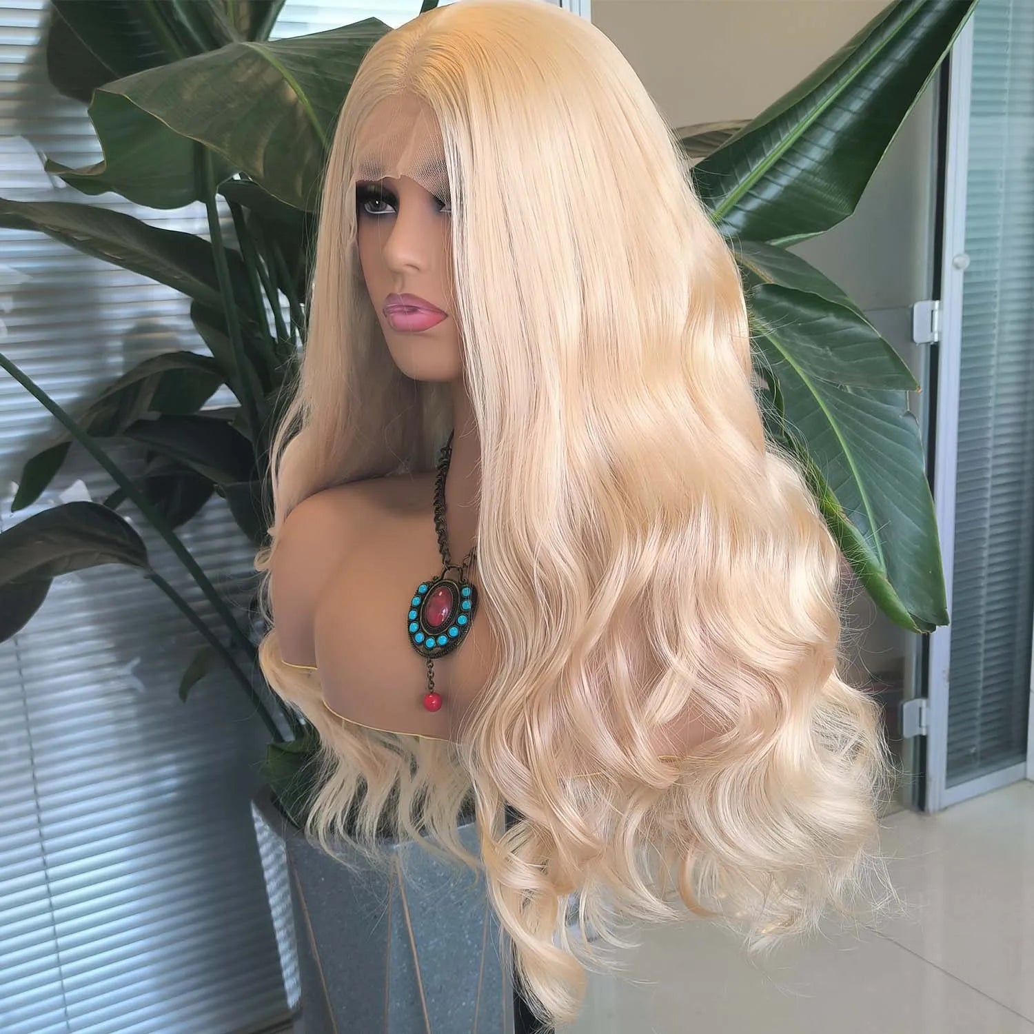 Ihomed Blonde Wig Loose Body Wave Synthetic Lace Front Wig Glueless Natural Hairline Blond Long Curly Hair Frontal Wigs for Women