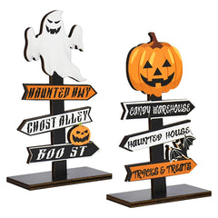 Ihomed Halloween Pumpkin Ghost Wooden Table Ornament Craft Halloween Home Table Decoration Supplies Halloween Party Kids Gift Favors