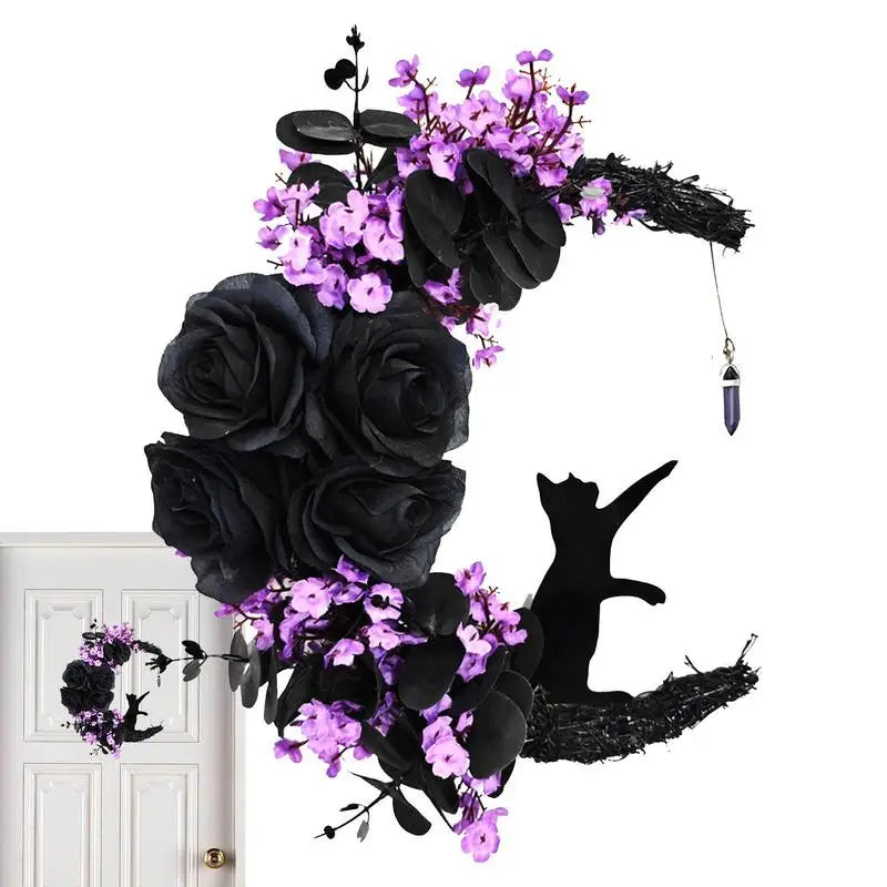 Ihomed Halloween Moon Wreath Wall Mounted Floral Decoration Multipurpose Halloween Ornamental Decore For Doors Walls Garden Balcony