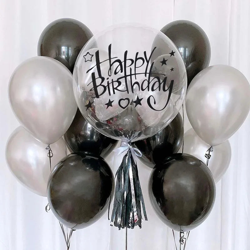 Ihomed 17pcs Silver Black Number Foil Balloons Birthday Party Decorations Adult Kids Girl Boy 10 11 14 15 18 30 35 40 50 60 70 Year Old