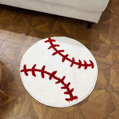 Ihomed Baseball Stitch Design Round Tufted Rug  Non-slip Hallway Soft Carpet and Cozy for Sports Themed Rooms and Kids Play Areas