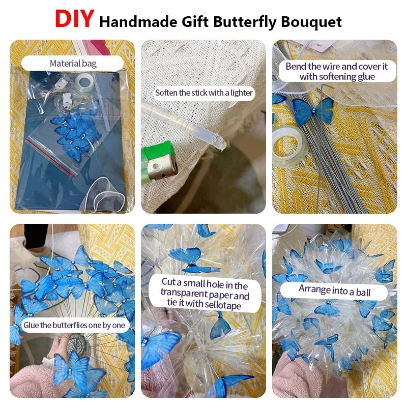 Ihomed DIY Butterfly Bouquets Handmade Butterfly Flower Material Package Wedding Dinner Party Birthday Decor Girlfriend Gift Propose