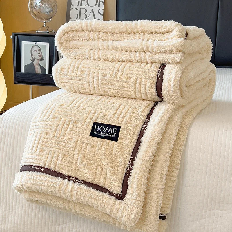 Ihomed New Half Sides Fleece Autumn Winter Blanket for Bed Soft Fluffy Warm Sofa Cover Blankets Glade A Comfortable Warmth Blanket