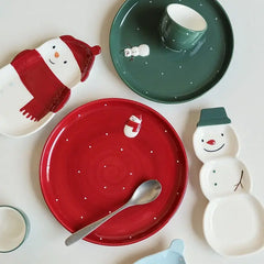 Ihomed Hand Painted Christmas Tableware Ceramic Dinner Plate Cute Cartoon Snowman Plate Dim Sum Breakfast Plates Kitchen Acceesories