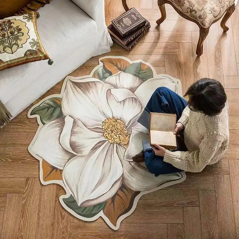 Ihomed 12 Colors Hot Sales Small Carpet Soft Mat Flower Mat Flower Rug Art Rug Flocking Rug Flower Mat For Living Room Bedroom