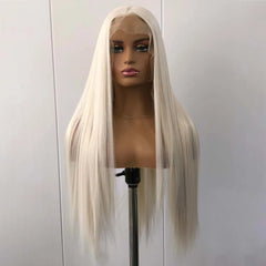 Ihomed Platinum Blonde Wig Long Straight Synthetic Lace Front Wig Light White Blond Colored Hair 13X4 Lace Frontal Wigs for Women Party