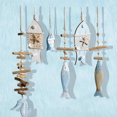 Ihomed 1PC Fish String Wooden Fish Sea Pendant for Decor Fish Skewers Wood Carving Pendant Fish Hanging Decor