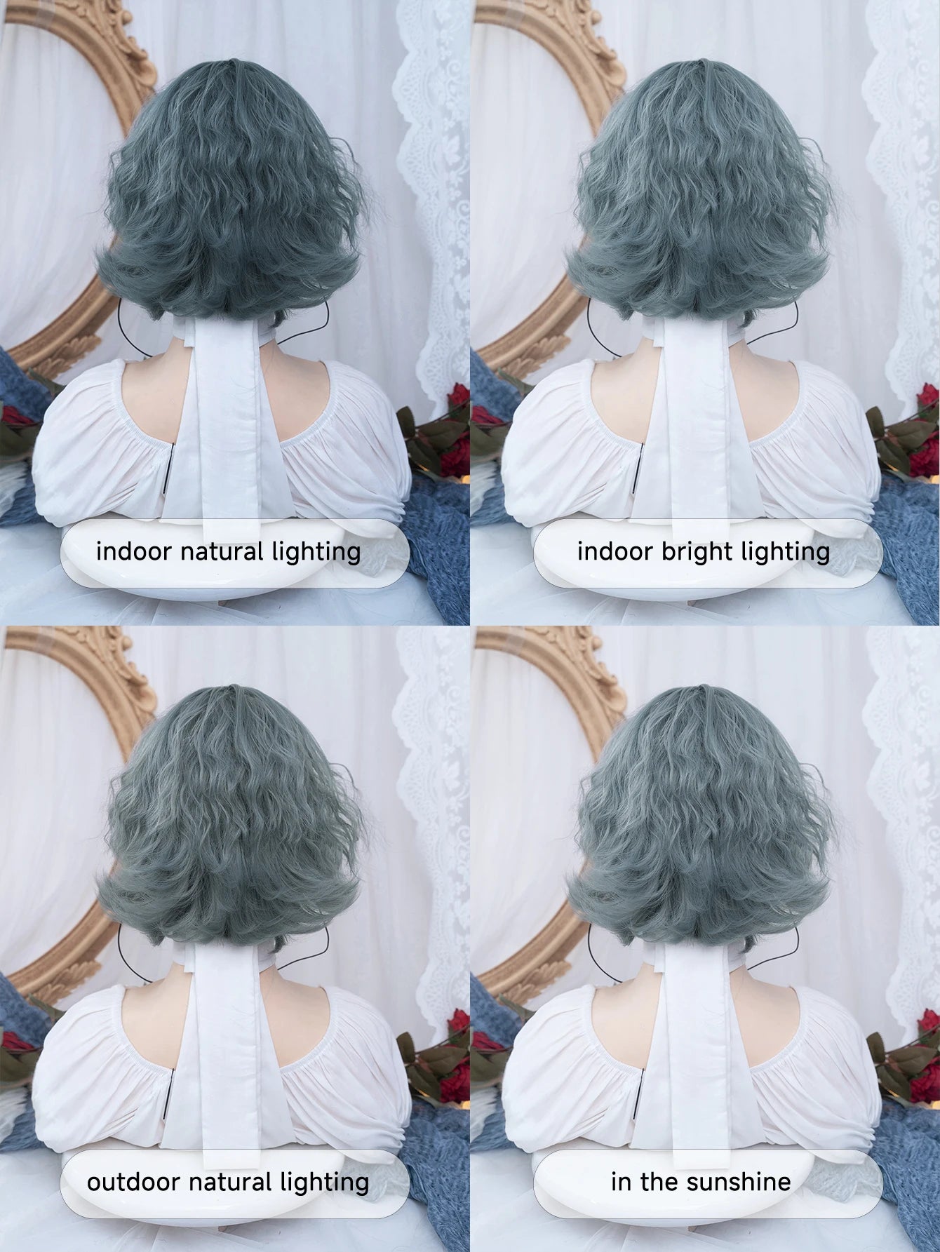 Ihomed 12Inch Haze Blue Manga Boy Synthetic Wig With Bangs Short Curly Hair For Men or Women Daily Use Cosplay Heat Resistant LGBTQ