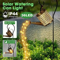 Ihomed Hollow Wrought Iron Star Shower Lamp Solar Watering Can Fairy Light Garden Decoration Shower& Light Lawn Courtyard Decorations