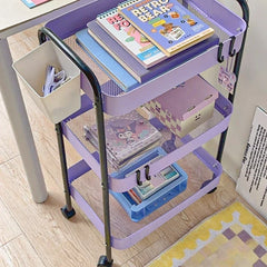 Ihomed 3 Layer Contrast Color Trolley Storage Shelf Multi-layer Movable Trolley Cosmetics Snack Storage Rack Bathroom Mobile Shelf Home