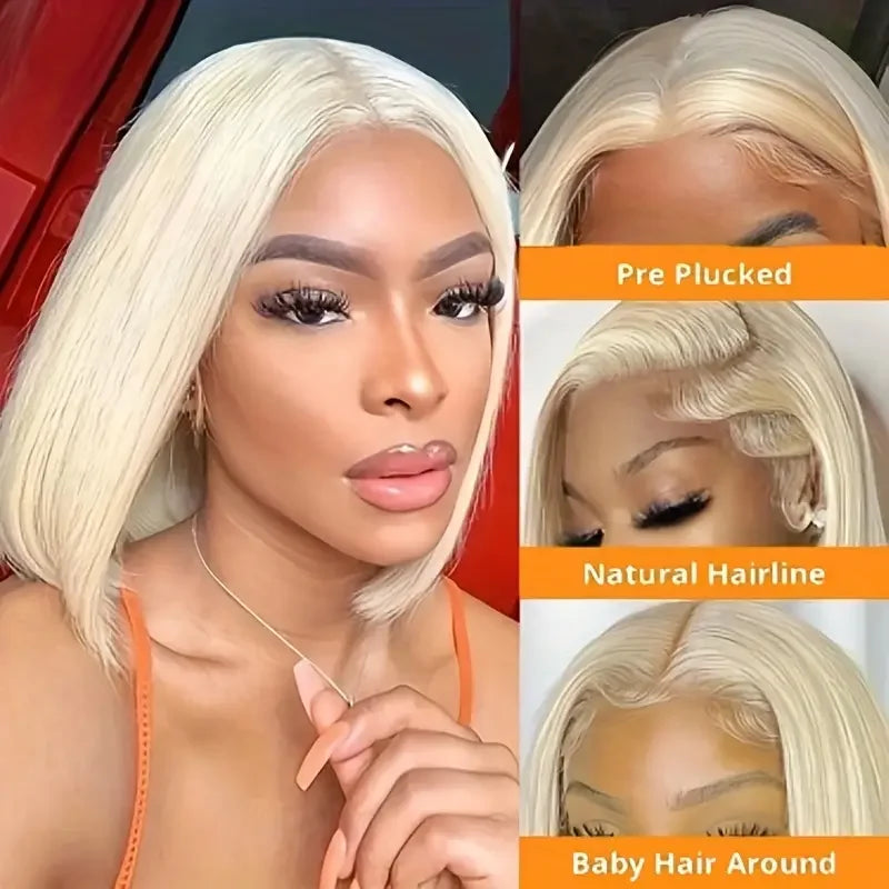 Ihomed  613 Blonde Short Bob Wig Straight Human Hair 13x4 HD Lace Front Wigs 180% Brazilian Virgin Lace Frontal Wig Straight Bob Wig