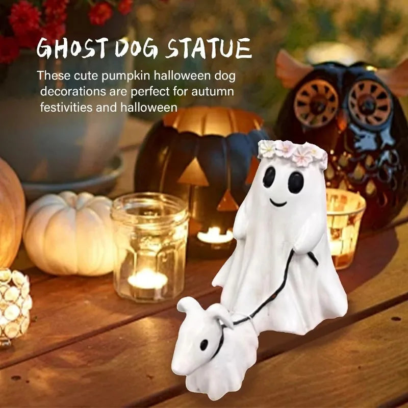 Ihomed Halloween Ghost Walking Dog Statue Halloween Ghost Dog Decor Statues Spooky Ghost Dog Halloween Home Tabletop Decorations Gift