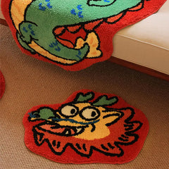 Ihomed New Tufted Bedroom Bedside Rugs Lucky Dragon Design Style Flocked Rug Red Festive Carpet as a Gift for Friends