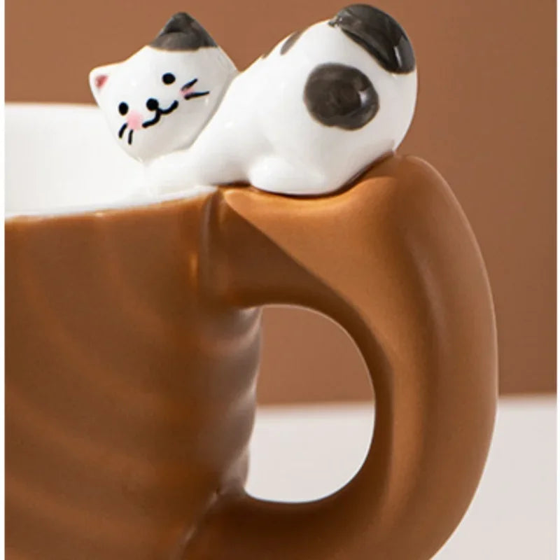 Ihomed Creative Cartoon Cat Ceramic Mug Cute Cat Cup Children's Milk Breakfast Home Office Coffee Cups Tea Cup Gift Frends Drinkware