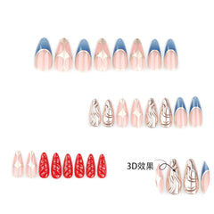 Ihomed 24pcs Heavy Metal Press on Nails 3D Red Gold Wave Design Y2k Almond False Nails Patch Ins Punk Style Fake Nails Tips for Girls