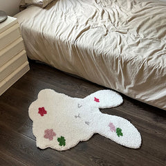 Ihomed Cartoon Tufting Rabbit Rug Soft Fluffy Cute Animal Mat Bunny Carpet Bedroom Floor Anti Slip Pad Home Kids Room Decor 80x82cm