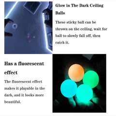 Ihomed 10/5Pcs Luminous Sticky Ball Glow in The Dark Ball Throwing Indoor Decompression TPR Sticky Balls Target Ball Kids Sticky Balls