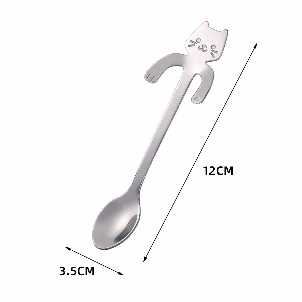 Ihomed 4pcs Stainless Steel Cute Cat Spoons Coffee Tea Ice Cream Teaspoons Spoon Dessert Snack Scoops Home Flatware Kitchen Accessories