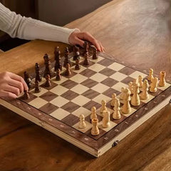 Ihomed Foldable International Chess 3-in-1 Wooden Chess Set Toy Educational Brain Training Board Game for Children High-end Gift