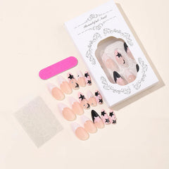 Ihomed 24pcs Y2k Five-pointed Star Press on nail Wearable Pink French Almond False Nails Tips Full Cover Wearable Fake Nails Patch