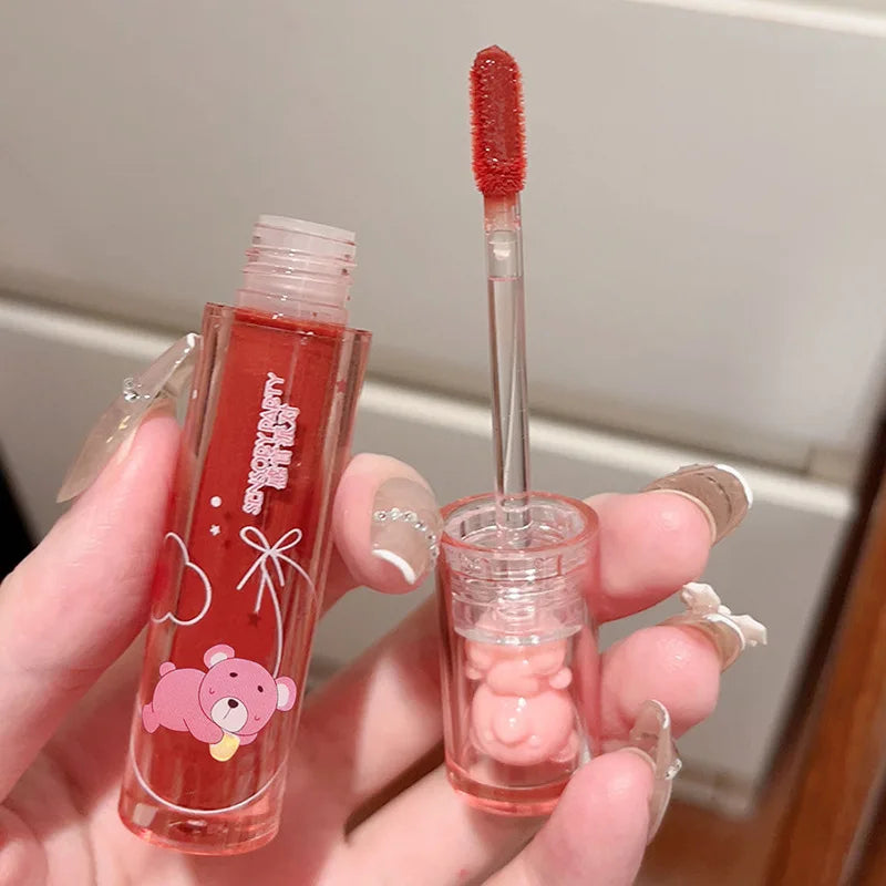 Ihomed Liquid Lipstick Crystal Glossy Lip Glaze Mirror Cute Bear Lip Gloss Waterproof Transparent Nude Lip Girls Makeup Korean Makeup