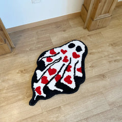 Ihomed Halloween Love Ghost Shape Flocking Rug oft Plush Shaggy Sunflower Lounge Rug Anti-slip Coffee Table Rug Gaming Chair Mat Home Decor