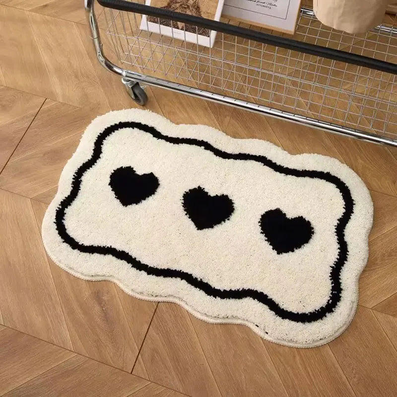 Ihomed Black And White Love Rug Ins Tufted Soft Living Room Carpet Bathroom Absorbent Non-Slip Door Mat Kitchen Mat Room Decoration