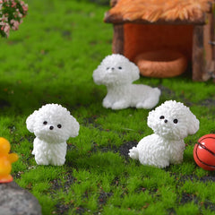 Ihomed Mini Cute Bichon Frise Dog Figurines Miniature Craft Fairy Garden DIY Kids Bedroom Living Room Car Ornament Home Desk Decoration