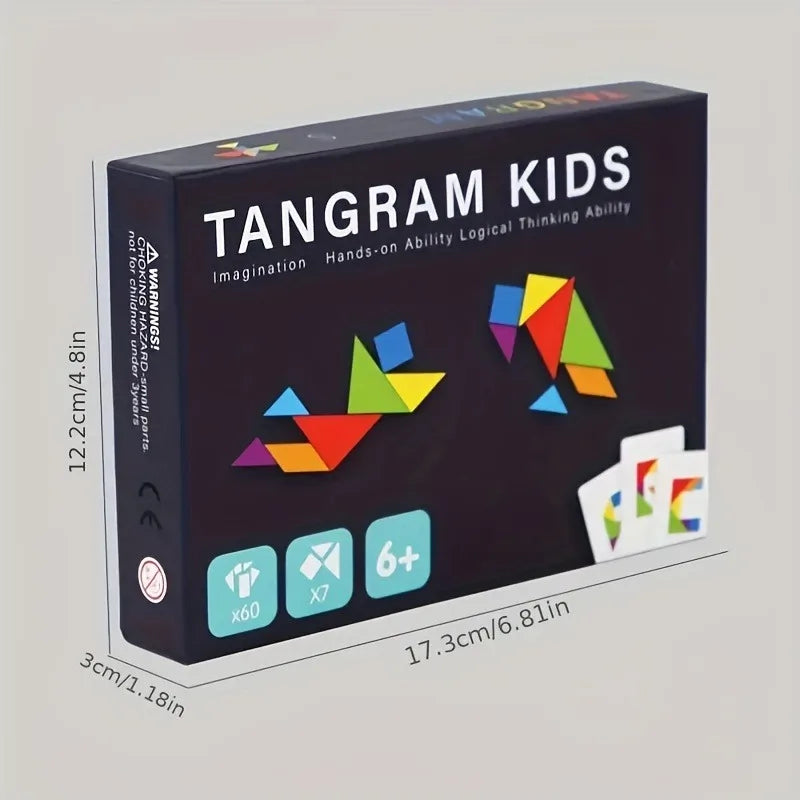 Ihomed 60pcs Wooden Tangram Jigsaw Board Game，Montessori Educational Toy For Kids Early Education Intelligence Fun Games