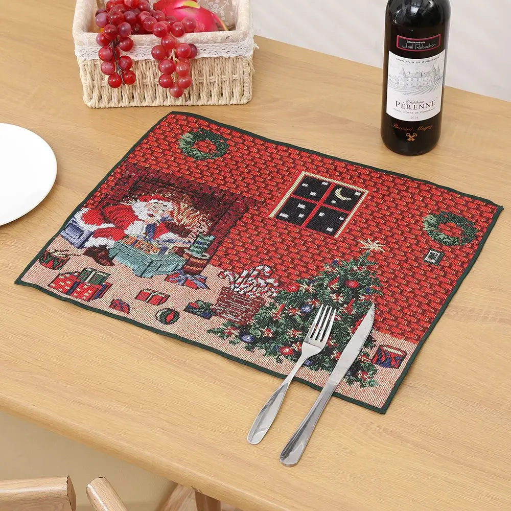 Ihomed Christmas Placemat Dining Mat Jacquard Insulation Kitchen Table Decoration Home Restaurant Western Food Mat Christmas Supplies