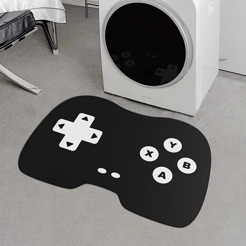 Ihomed Cute Printing Gamepad Bathroom Mat Rubber Bathmat Soft Bedroom Carpet Area Floor Pad Doormat Black White Aesthetic Home Decor