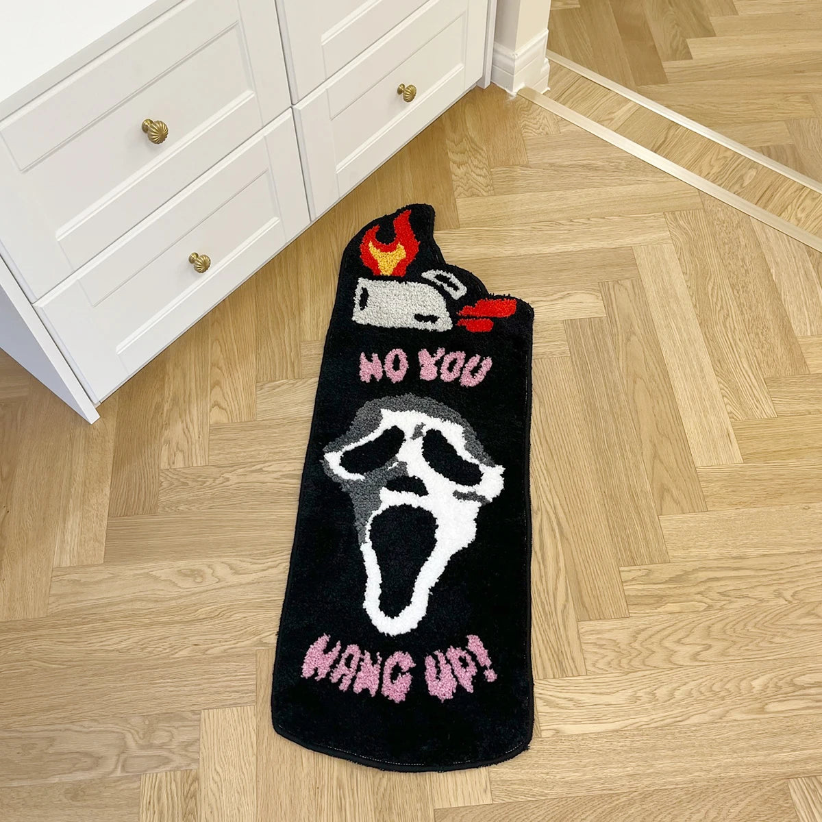 Ihomed Black Ghost Lighter Flocking Rug Bedroom Rug Bedside Mat Anti Slip Entrance Carpet Flocking Fluffy Floor Doormat Home Room Decor