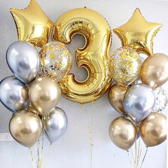 Ihomed 19pcs Chrome Gold Silver Number Star Foil Balloons Birthday Party Decorations Kids Girl Boy 1 2 3 4 5 6 7 8 9 Year Old Supplies