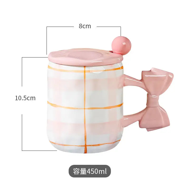 Ihomed Girlfriend Butterfly Knot Mug Cute High-end Beauty Ceramic Water Cup With Lid Spoon Couple Kitchen Home Coffee Breakfast Cups