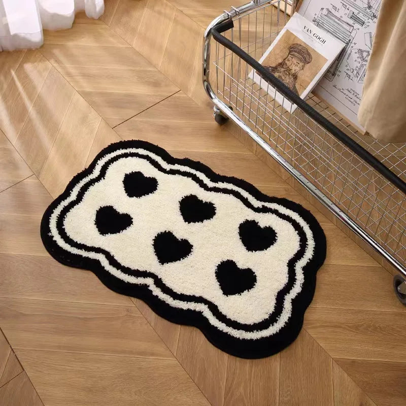 Ihomed Black And White Love Rug Ins Tufted Soft Living Room Carpet Bathroom Absorbent Non-Slip Door Mat Kitchen Mat Room Decoration