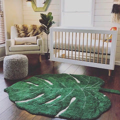 Ihomed Nordic Green Leaf Rug Cotton Kids Room Floor Mat Soft Baby Girl Boy Play Area Children Bedroom Playmat Spring Home Nursery Decor