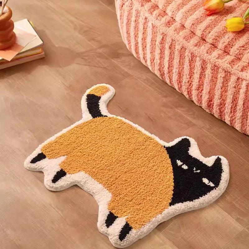 Ihomed Kawaii Tufting Cat Bathroom Mat Soft Cartoon Kids Room Pad Living Area Carpet Anti-slip Hallway Rug Home Nursery Decor 53x70cm