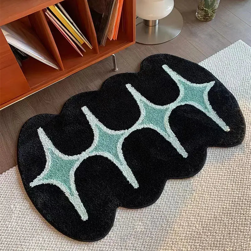 Ihomed Black And Green Rug Nordic Soft Tufted Irregular Floor Mat Bathmat Bedroom Carpet Home Aesthetic Room Decor