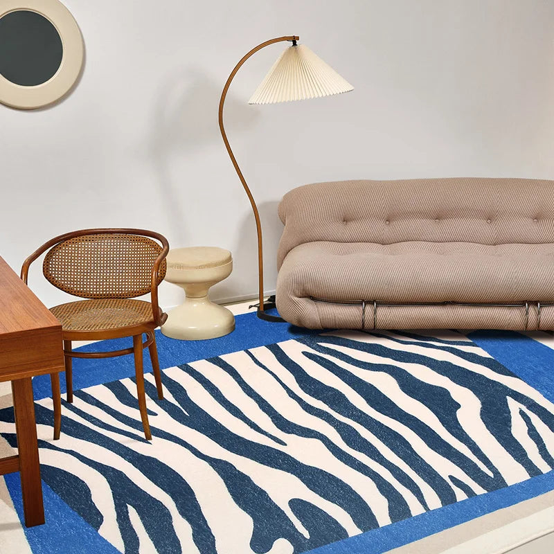 Ihomed Zebra Striped Living Room Large Area Carpets Irregular Bedroom Carpet Blue Anti-slip Balcony Rugs Fluffy Soft Cloakroom Rug 양탄자