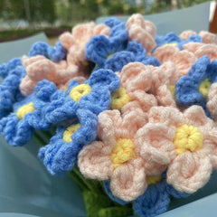 Ihomed Homemade Hand Knitted Myosotis Finished Artificial Crochet Bouquets DIY Flower Milk Cotton Gift Home DecorGraduation Gift