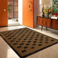 Ihomed Brown Living Room Large Size Carpet Minimalist Plaid Bedroom Carpet Geometric Pattern Home Dedicated Rug Creative Art Design Rug