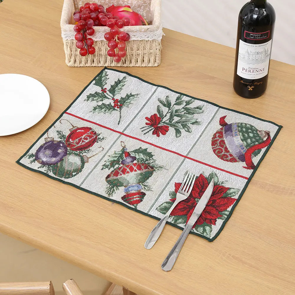 Ihomed Christmas Placemat Dining Mat Jacquard Insulation Kitchen Table Decoration Home Restaurant Western Food Mat Christmas Supplies