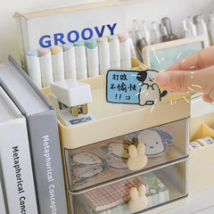 Ihomed Desktop Transparent Cosmetics Storage Box Desktop Organizer with Drawers Pen Holder Stationary Storage Rack for Office Desks