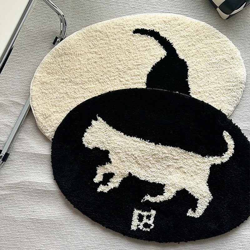 Ihomed Black White Tufting Cat Bathroom Mat Soft Rug Fluffy Bathmat Bedroom Carpet Floor Safety Tidy Pad Aesthetic Home Room Decor