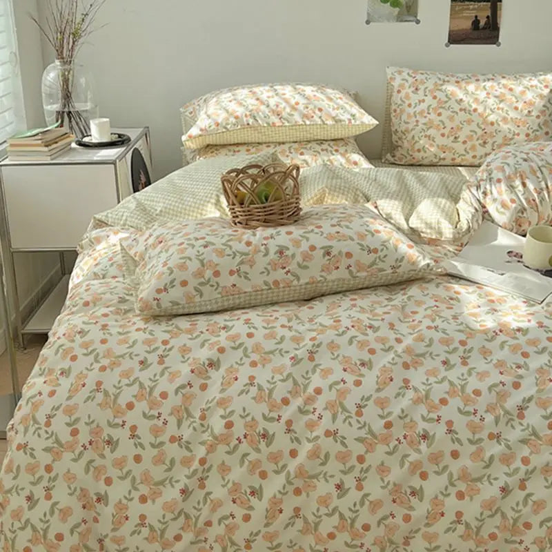 Ihomed Pastoral Style Bedding Set Soft Duvet Cover Floral Bedclothes Pillowcases Flat Sheets Single Double Queen Size Girls Bedspread