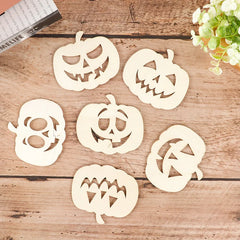 Ihomed 6Pcs Wooden Pumpkin Hanging Crafts Carton Funny Face Ornament For Halloween Party Home Decorations Kids DIY Painting Gifts