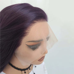 Ihomed Purple Wig Long Straight Synthetic Lace Front Wig Glueless Ready to Wear Dark Purple Hair Frontal Wigs for Women Party Cosplay